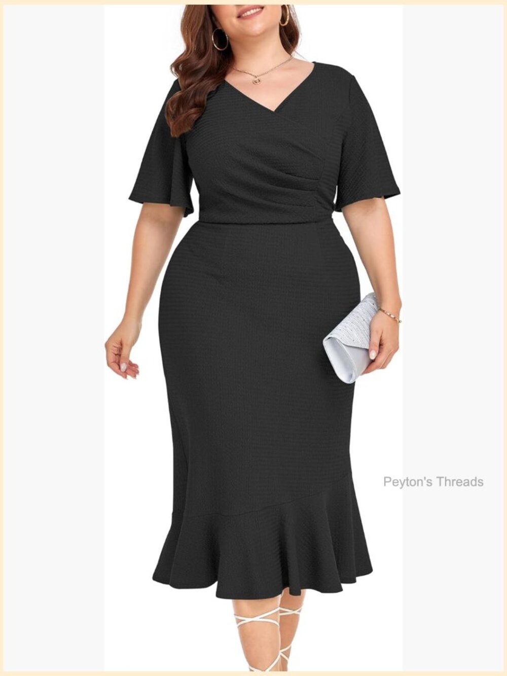 Plus Size Modest Short Sleeve Ruched Bodycon Mermaid Cocktail Midi Dress 1X-6X